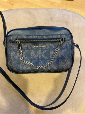 Michael Kors Brown and Black MK Logo Crossbody with Chain